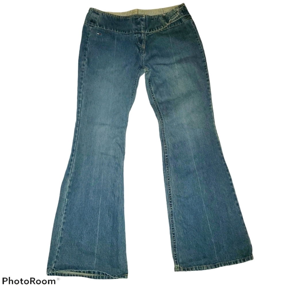 Tommy Hilfiger Jeans Y2K Vtg Low Rise Wide Leg Flare Blue Denim Juniors Size 9